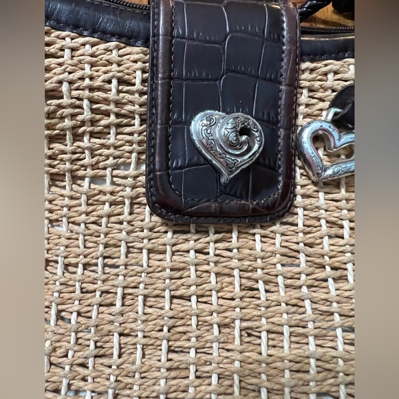 Vintage Brighton Natural Woven Straw Hand Bag Leather Trim Purse Heart Logo - Picture 3 of 7